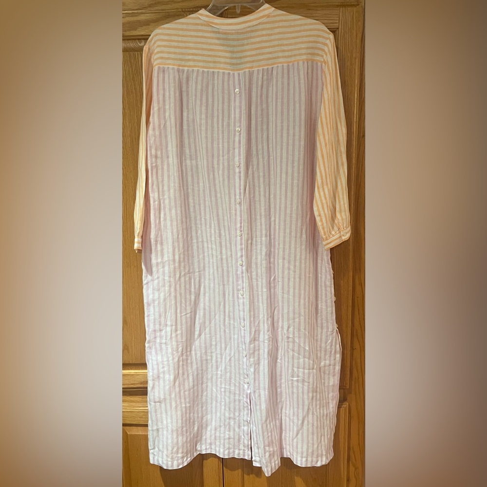 Vilagallo Button-Down Pink/Orange/White Stripe Linen Maxi Shirt Dress Size Large - Picture 8 of 11